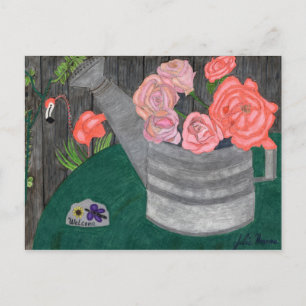 Roses In A Watering Can Postcard