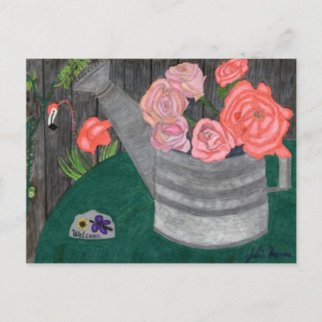 Roses In A Watering Can Postcard (Front)