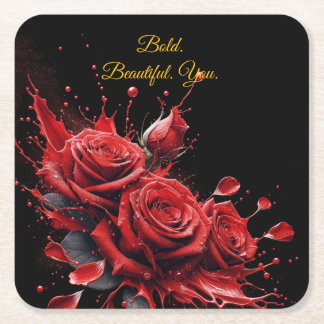 Roses in Bloom - Elegant Birthday Square Paper Coaster