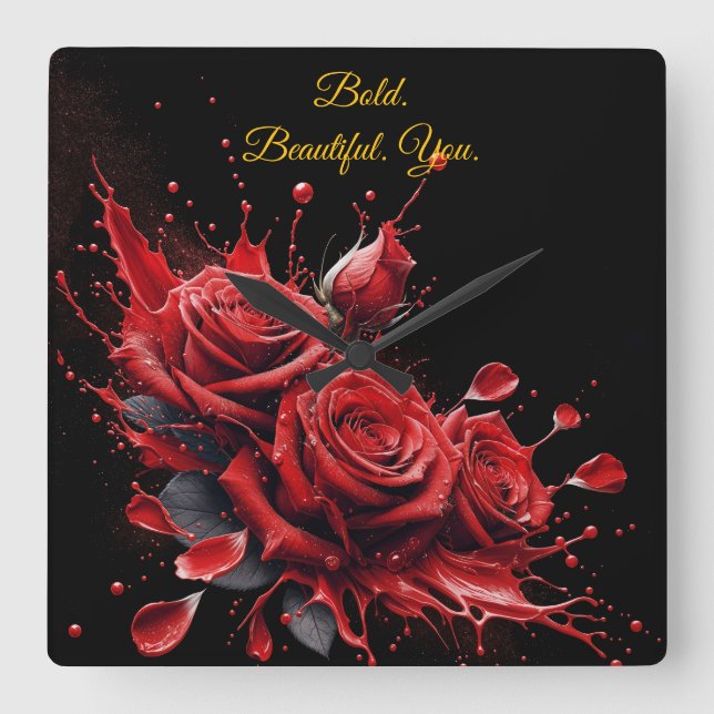 Roses in Bloom - Elegant Birthday Square Wall Clock (Front)