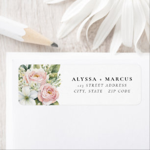 Roses in Blush Pink Floral Couple Names Return Address Label