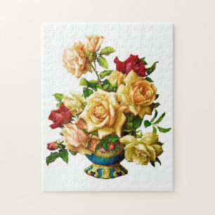 Roses in Bowl Elegant Vintage Floral Jigsaw Puzzle