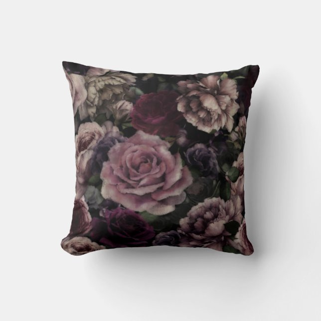 Roses In Burgundy And Pink Vintage Botanical  Cushion (Front)