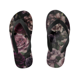 Roses In Burgundy And Pink Vintage Botanical Kid's Thongs