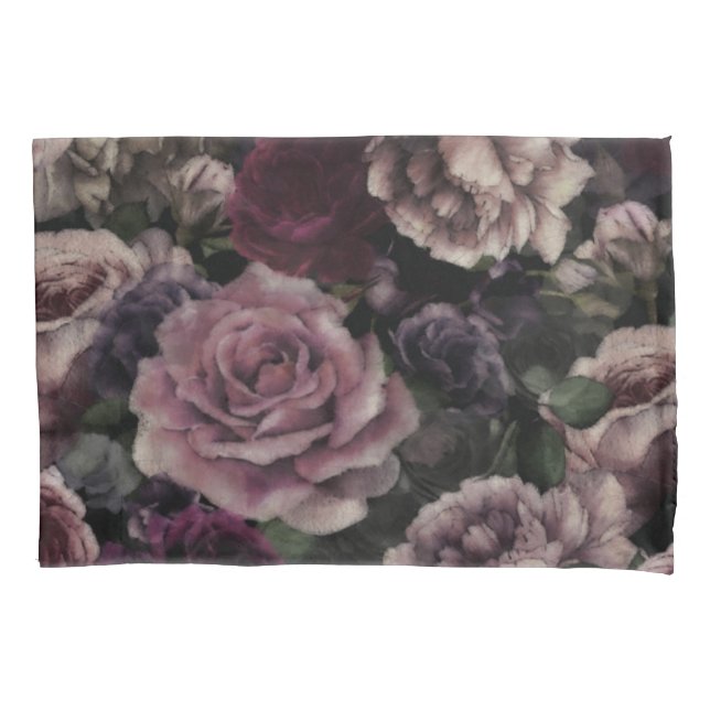 Roses In Burgundy And Pink Vintage Botanical  Pillowcase (Front)