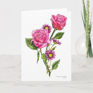 Roses in coloured pencil holiday card