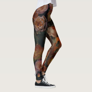 Roses In Fall Vintage Colours Botanical Garden Leggings