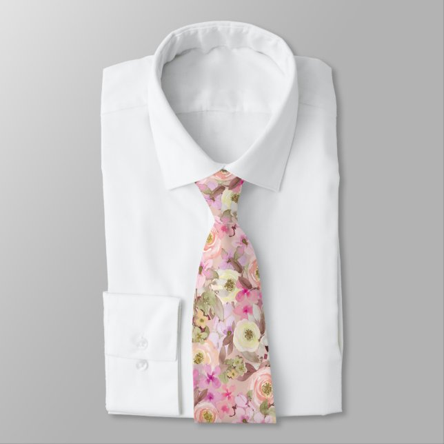Roses in Full Bloom Magenta Neck Tie (Tied)