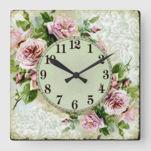 Roses in Green Background Square Wall Clock