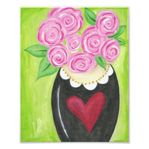 Roses in Heart Vase Print