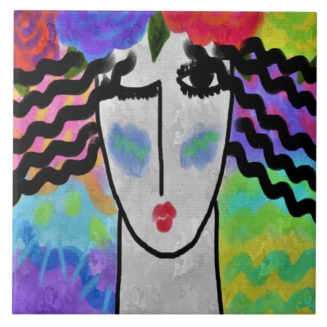 Roses in Her Hair Abstract Digital Painting Ceramic Tile (Front)