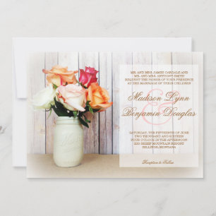 Roses in Mason Jar Rustic Country Wedding Invites