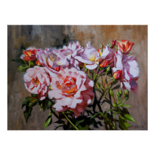 Roses in Pavlovsk – Elegant Oil Painting of Pink Poster
