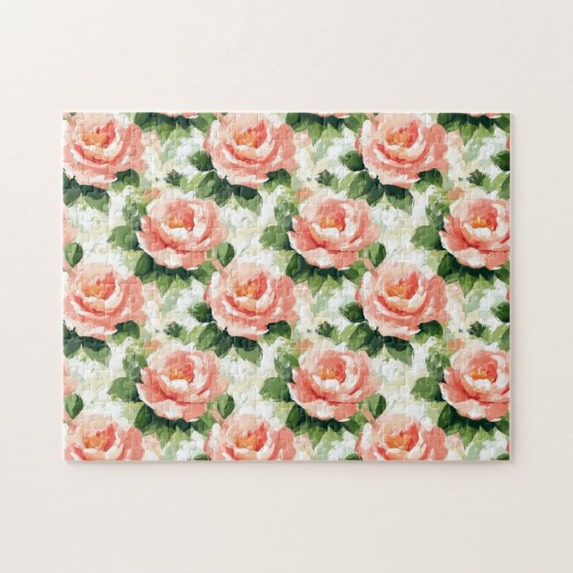 Roses in Peach Pink Pattern Jigsaw Puzzle (Horizontal)