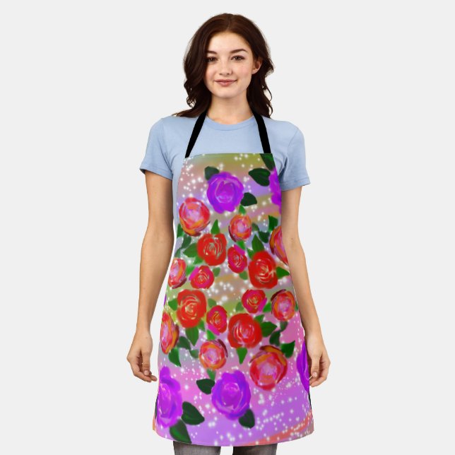 Roses in Purple, Pink and Sparkles Apron (Worn)