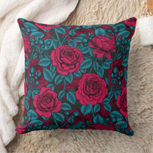 Roses in red and blue cushion