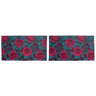 Roses in red and blue pillowcase