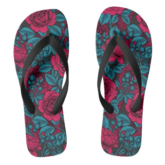 Roses in red and blue thongs (Footbed)