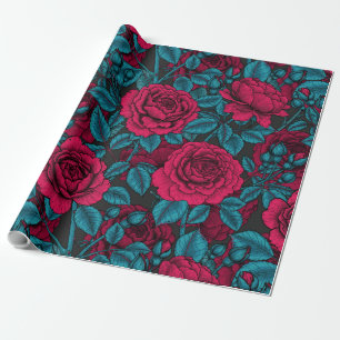 Roses in red and blue wrapping paper
