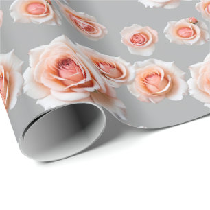 Roses In Shades Of Peach And Coral Scattered Wrapping Paper