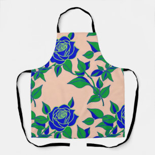 Roses In Striking Electric Blue With Green Leaves Apron