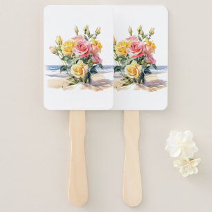 Roses in the beach design hand fan