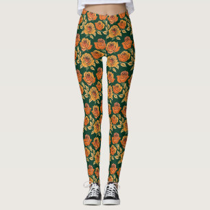 Roses In Various Shades Of Orange And Yellow Leggings