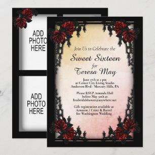 Roses Iron Gate Goth Add Four Images Peach Invitation