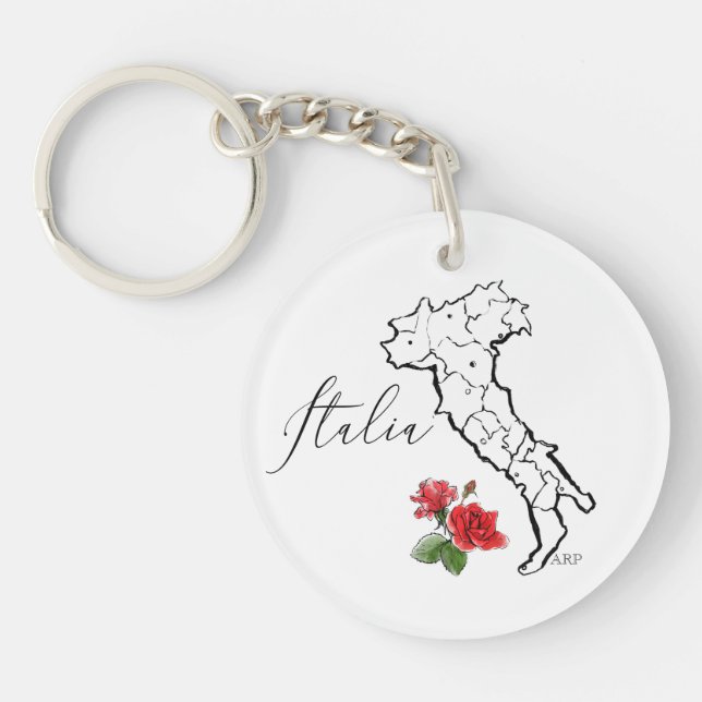 *~* Roses Italia Map of Italy Italian Language Key Ring (Front)
