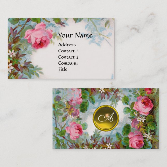 ROSES & JASMINES MONOGRAM GEM yellow white Business Card (Front/Back)
