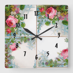 ROSES & JASMINES MONOGRAM SQUARE WALL CLOCK