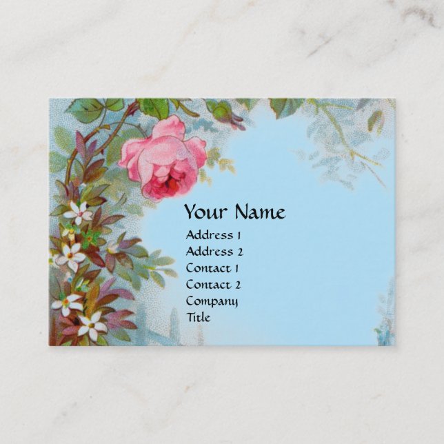 ROSES & JASMINES Purple GEM MONOGRAM Sky blue Business Card (Front)
