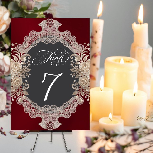 Roses & Lace - Burgundy Table Number (Creator Uploaded)