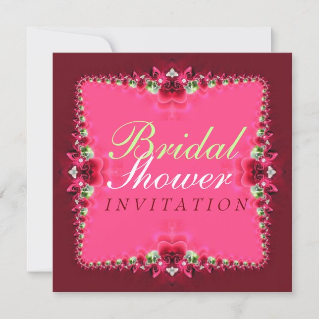 Roses + Lace Hot Pink Bridal Shower Invitation (Front)