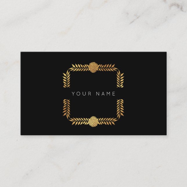 Roses Laurel Golden Foil Black Vip Business Card (Front)