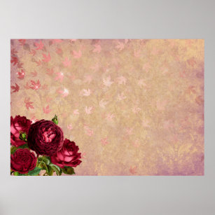 Roses leaves gold background image poster