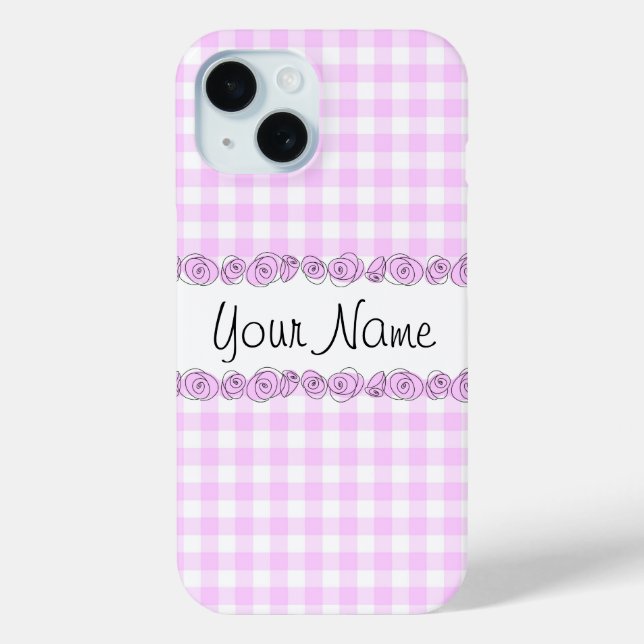 Roses Lilac Check 'Name' iPhone case (Back)