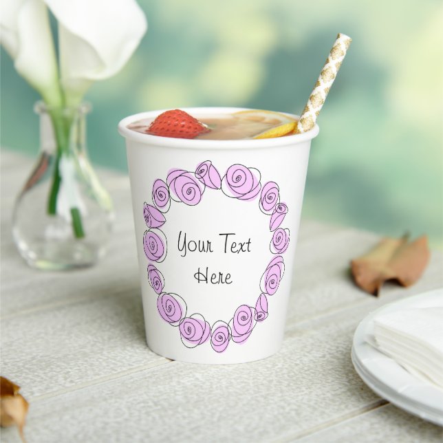 Roses Lilac Circle Text paper cup (Insitu)