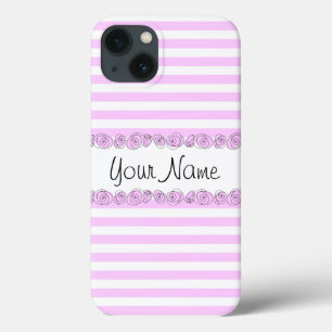 Roses Lilac 'Name' Stripe iPhone case vertical