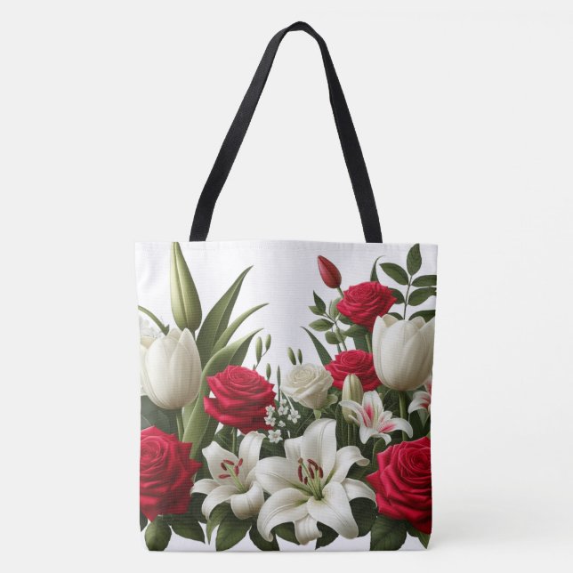 Roses lily pattern tote bag (Front)