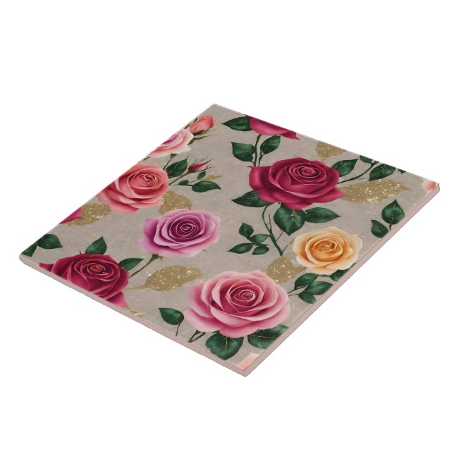 Roses Linen Beautiful Trendy Collection Ceramic Tile (Side)