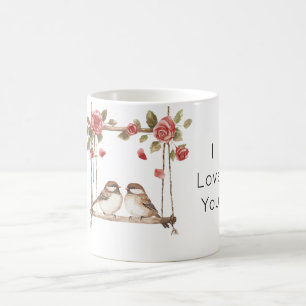 Roses Love Birds on Swing Valentine's Day Coffee Mug