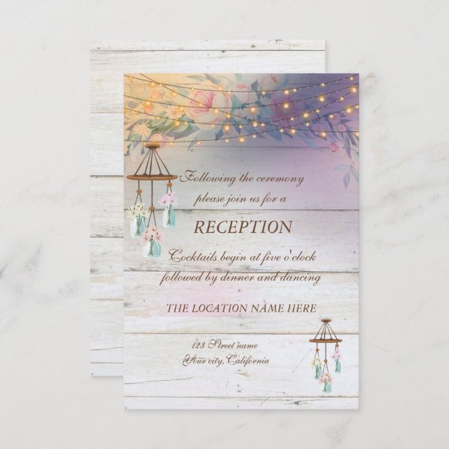 Roses,Mason Jar,Lights,Wood Wedding Reception Invitation (Front/Back)