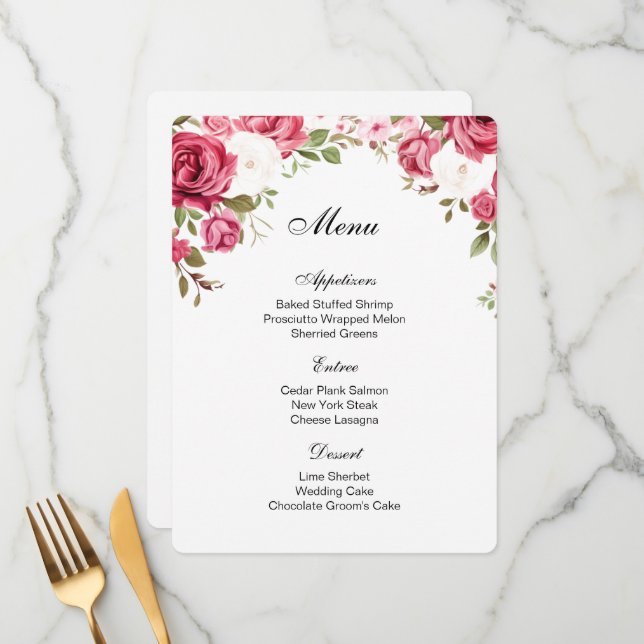 Roses Menu Card (Front/Back In Situ)