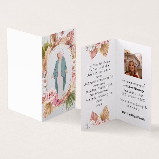 Roses Modern Catholic Funeral Memorial Prayer Card (Inside and Outside)
