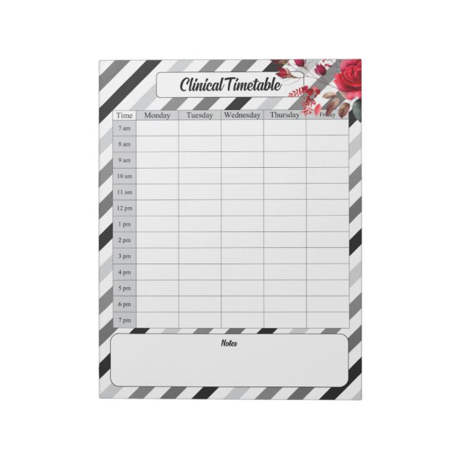 Roses n Stripes _ Clinical Timetable Notepad (Rotated)