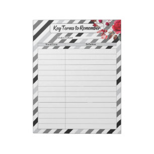 Roses n Stripes _ Key Terms to Remember Notepad