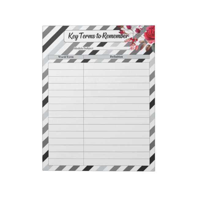 Roses n Stripes _ Key Terms to Remember Notepad (Rotated)