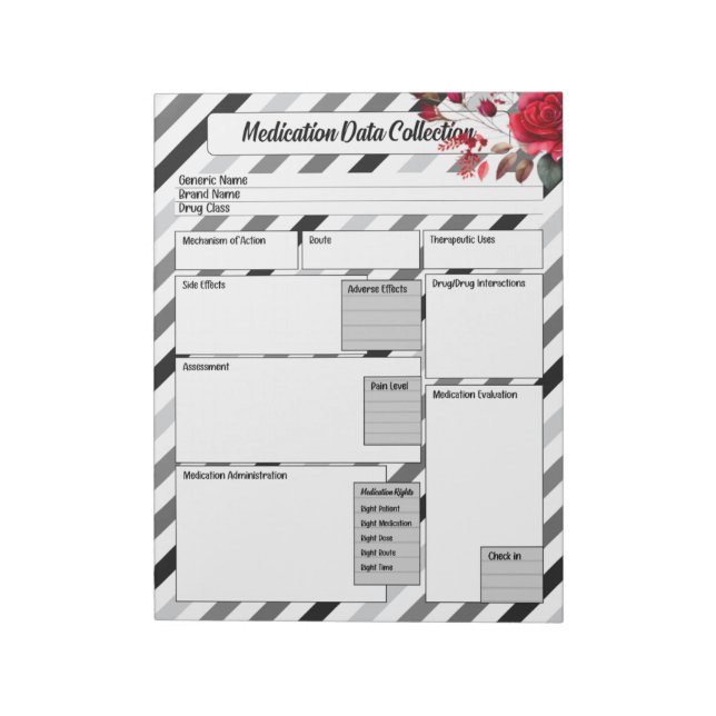 Roses n Stripes _ Medication Data Collection Notepad (Rotated)
