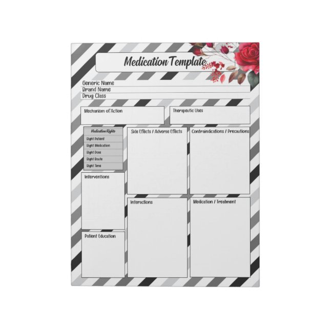 Roses n Stripes _ Medication Template Notepad (Rotated)